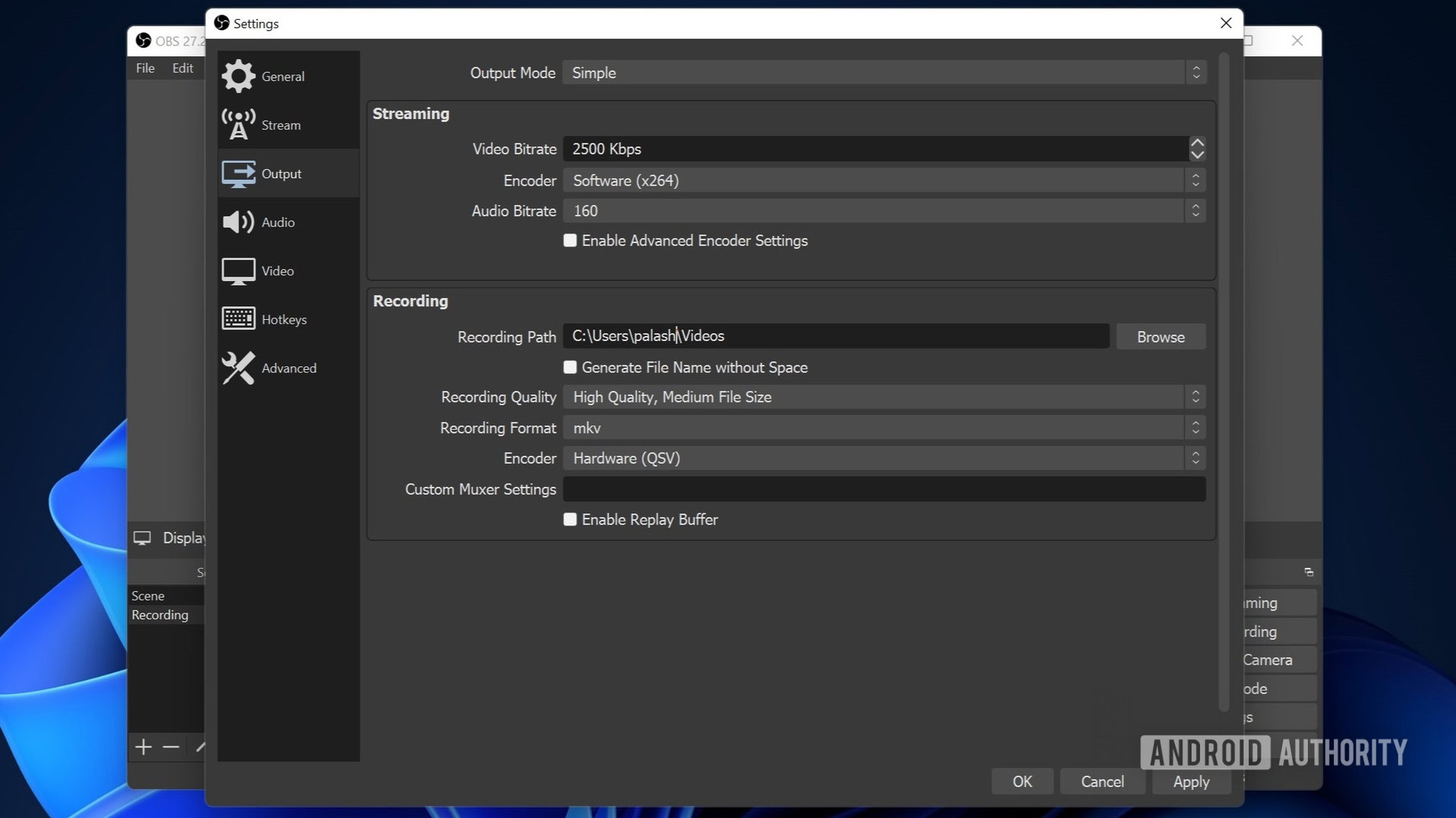 OBS Studio screen settings