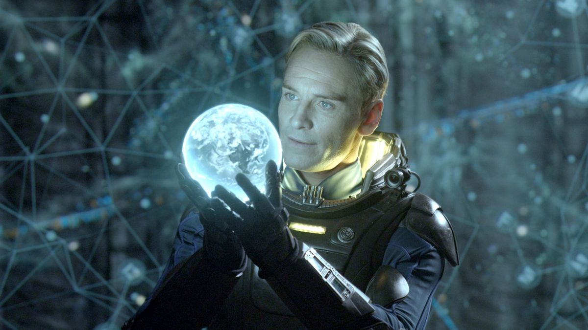 Michael Fassbender examines a glowing orb in Prometheus - new on Amazon Prime Video in March 2022