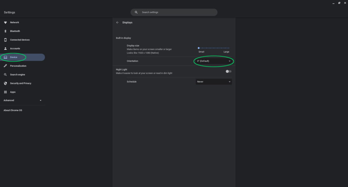 Rotate Chromebook screen settings
