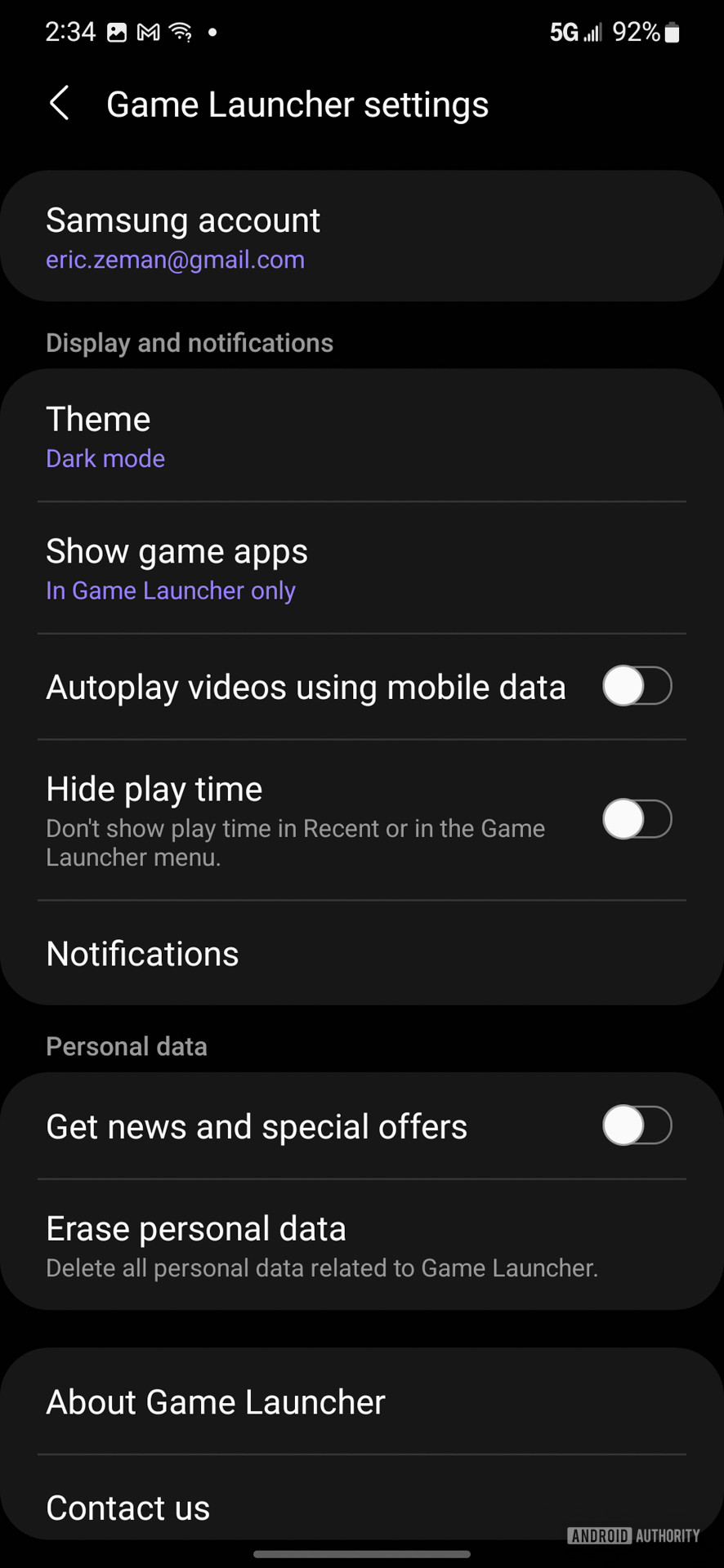 Samsung Galaxy S22 Plus software Game Launcher settings
