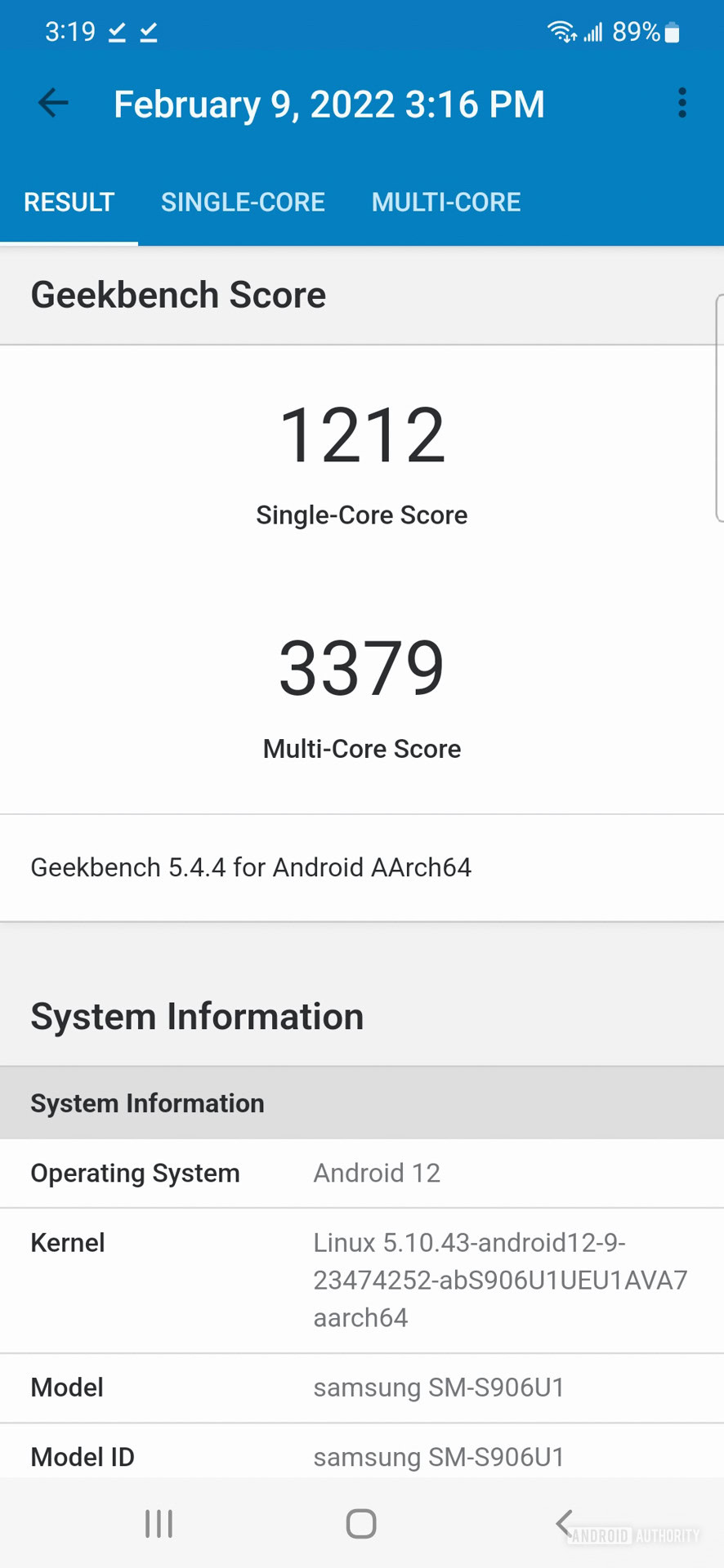 Samsung Galaxy S22 Plus software Geekbench 5