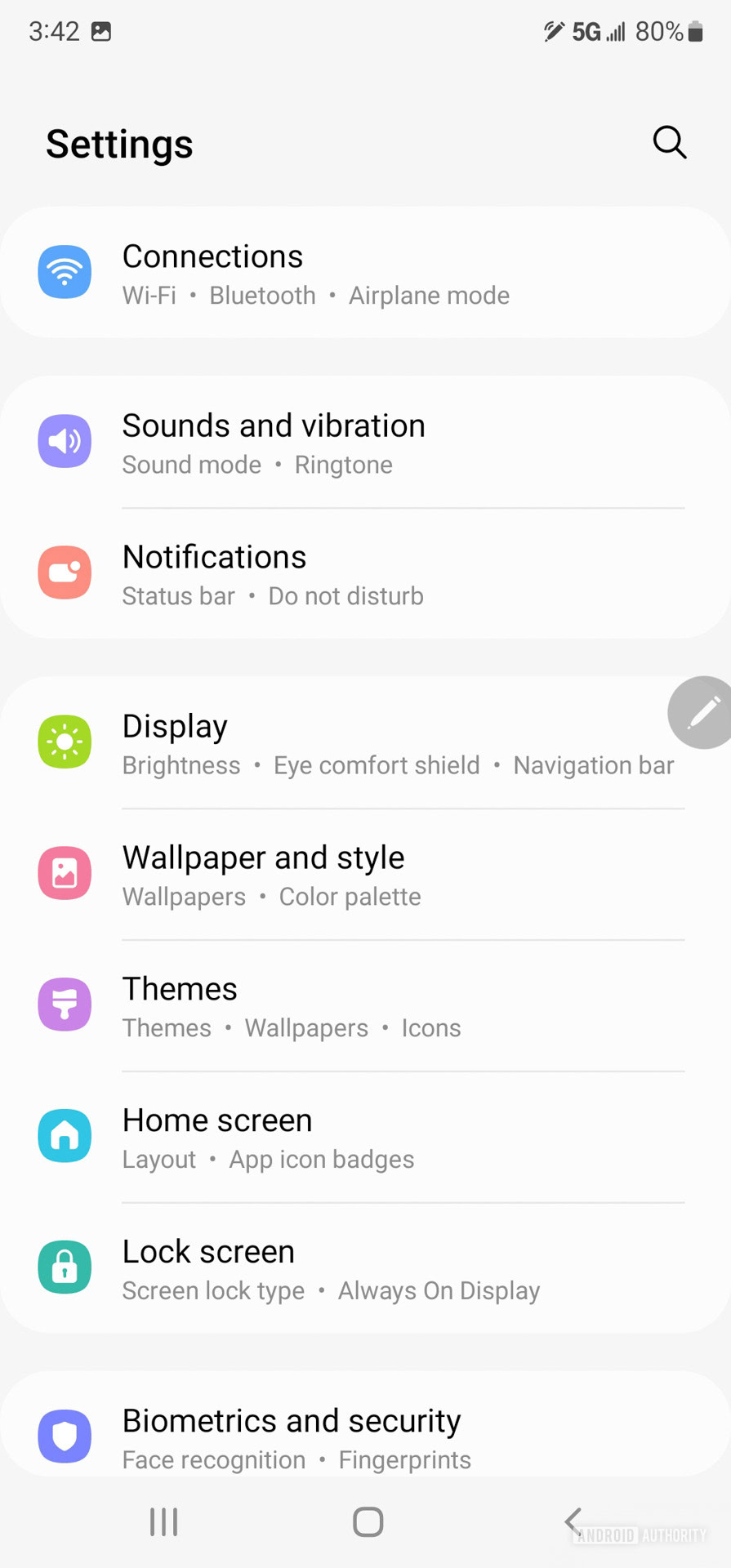 Samsung Galaxy S22 Ultra software settings menu
