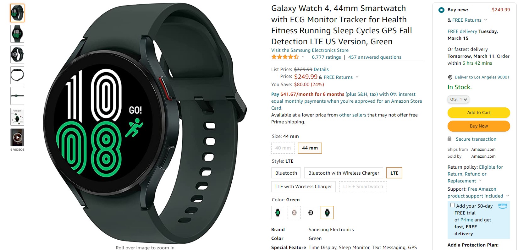 Samsung Galaxy Watch 4 Green Amazon Deal
