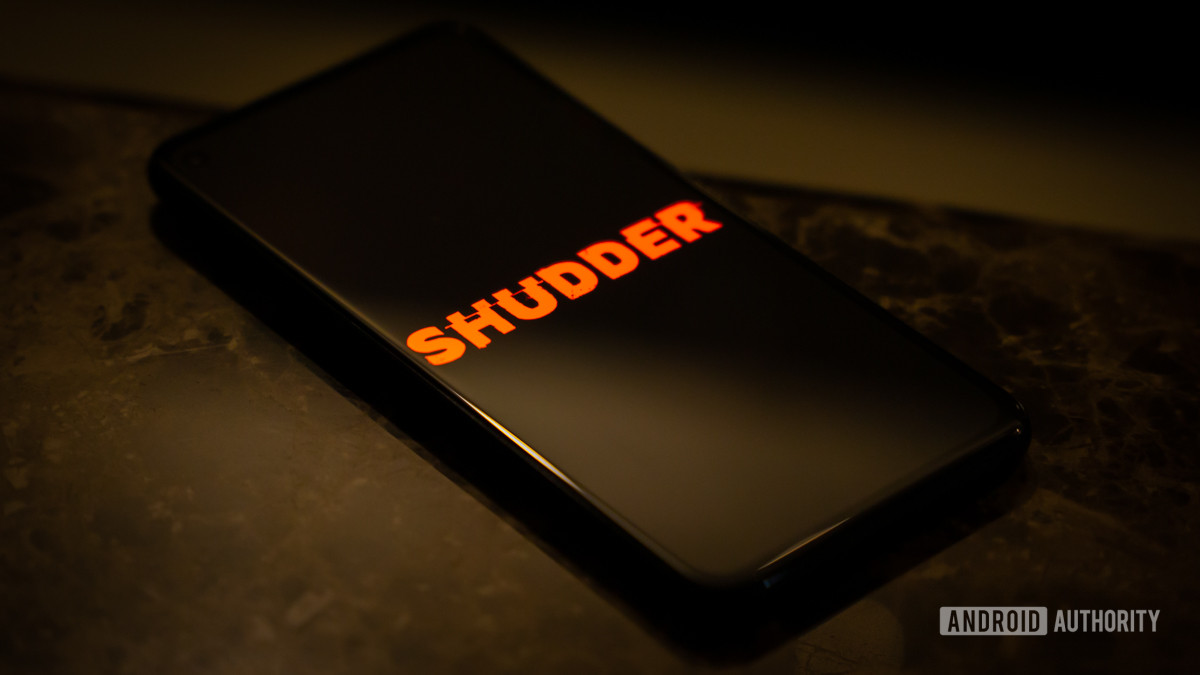 Shudder Android app in dark surroundings stock photo 3