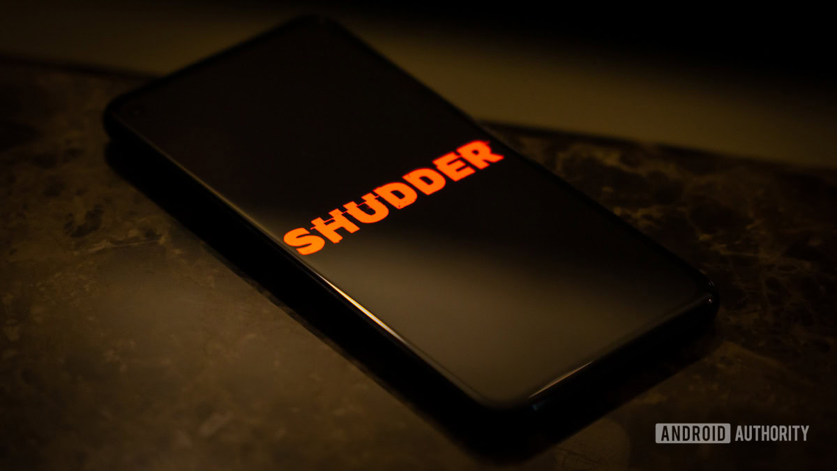 Shudder Android app in dark surroundings stock photo 3