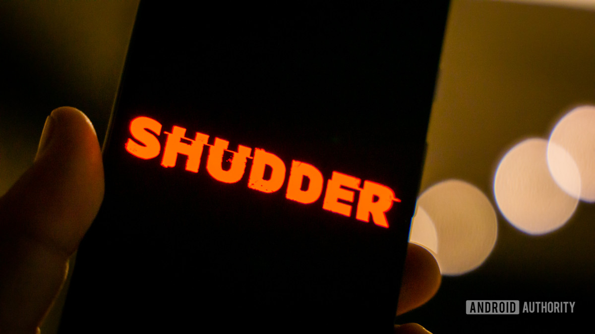 Shudder Android app in dark surroundings stock photo 4