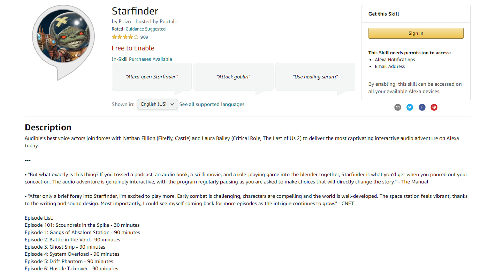 Starfinder for Alexa