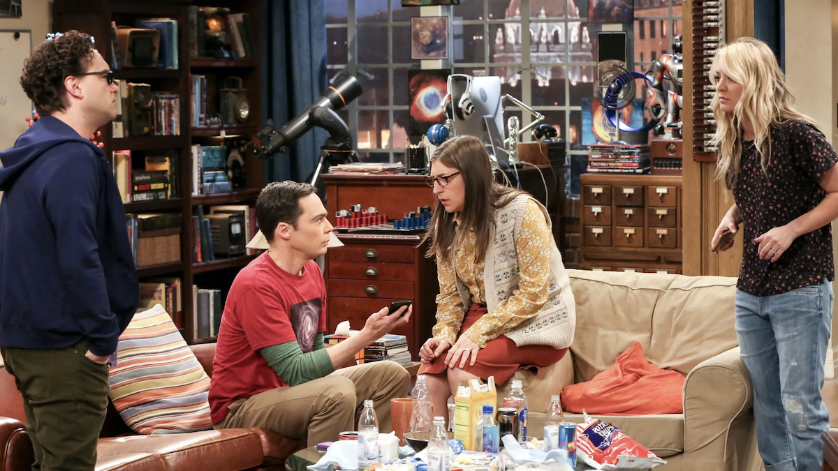 The cast of The Big Bang Theory in theor living room - best HBO Max shows