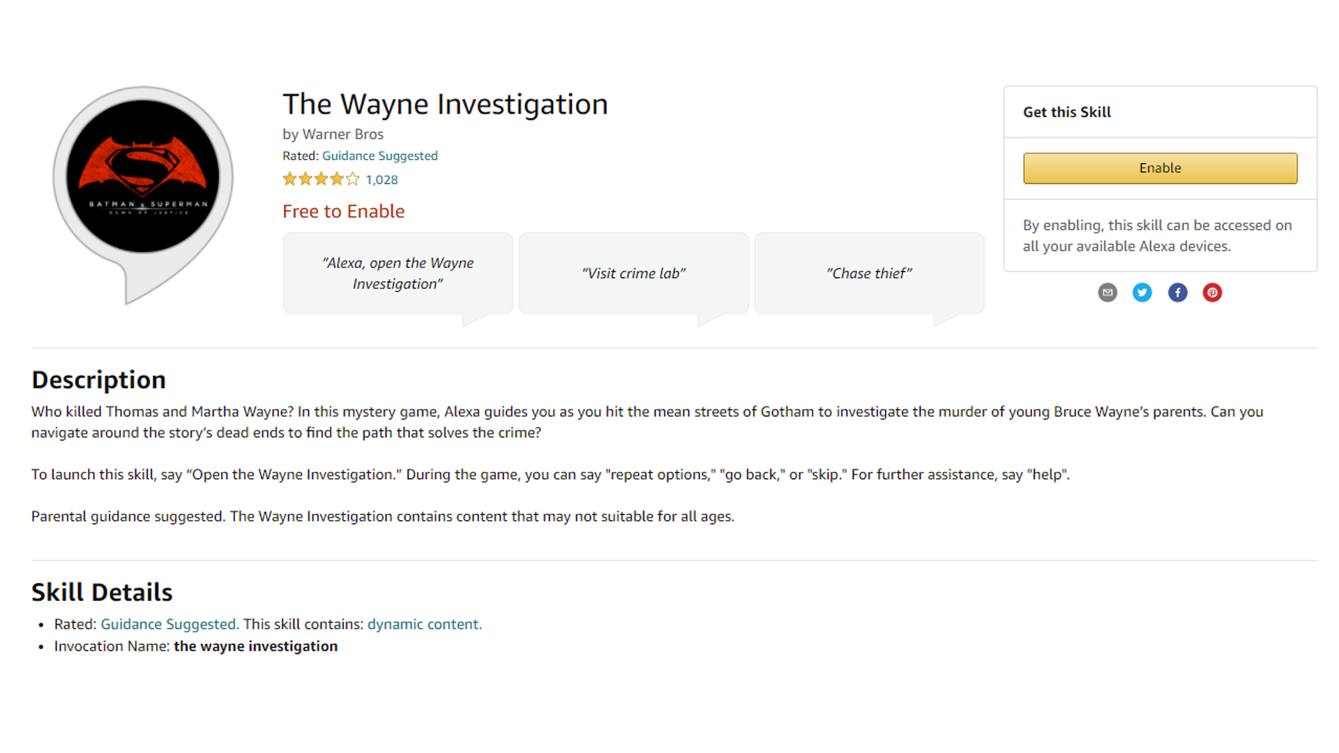 The Wayne Investigation game for Alexa