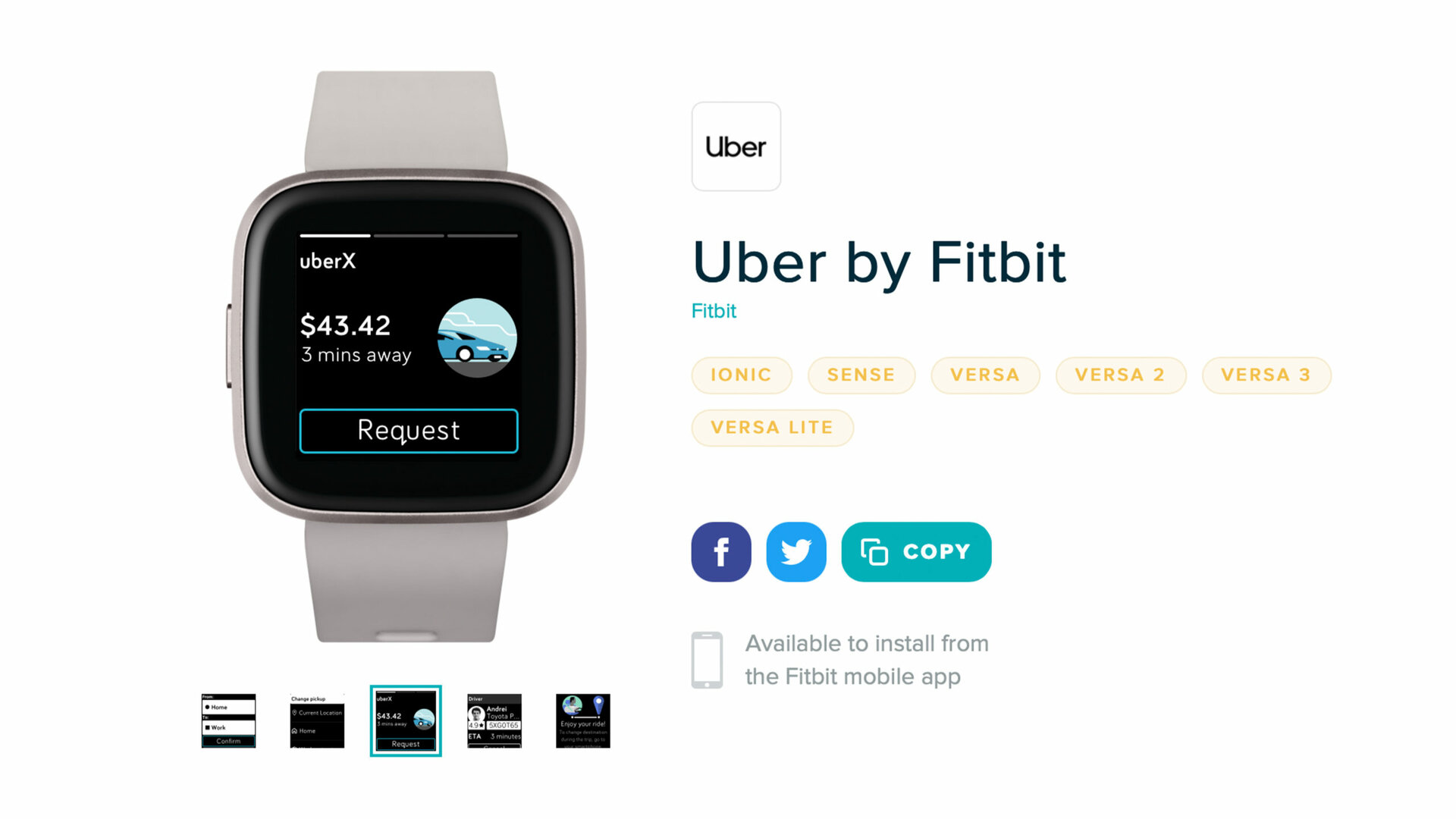 Information about the Uber app for Fitbit devices.