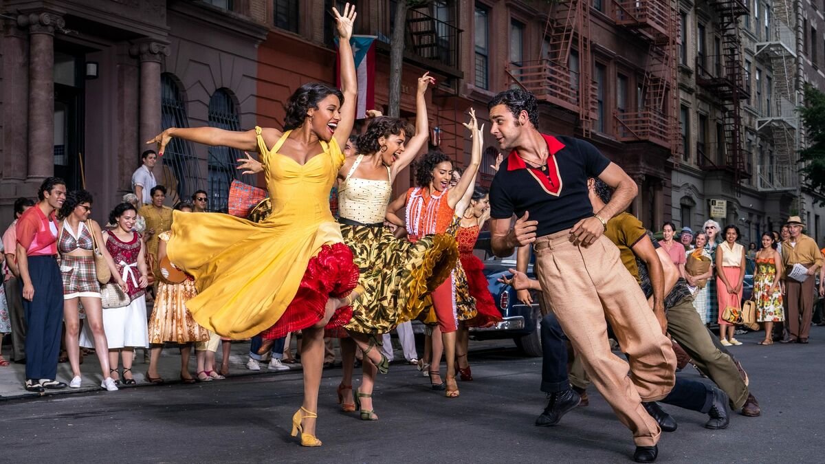 Ariana debose and david alvarez dance in the street in west side story
