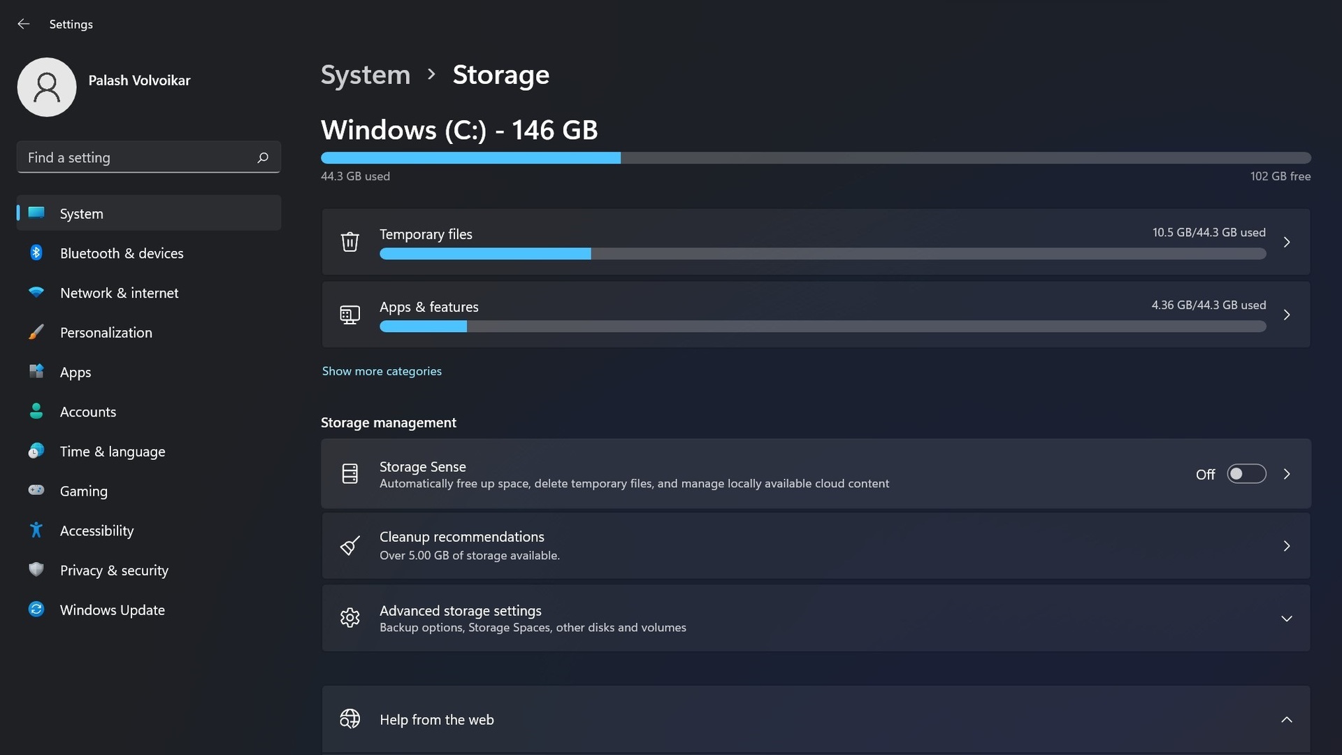 Windows 11 clear storage populated