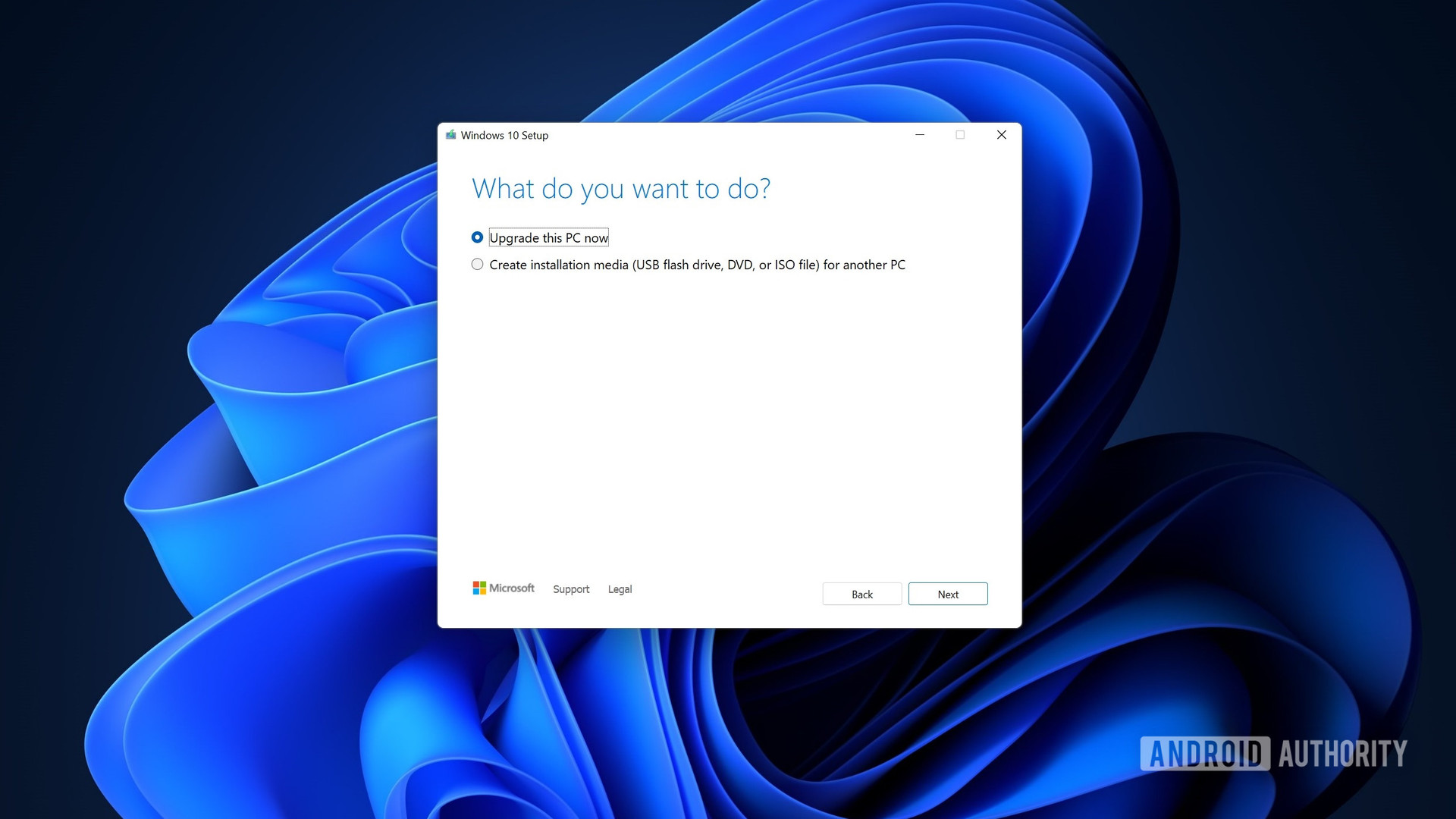 Windows media creation tool options