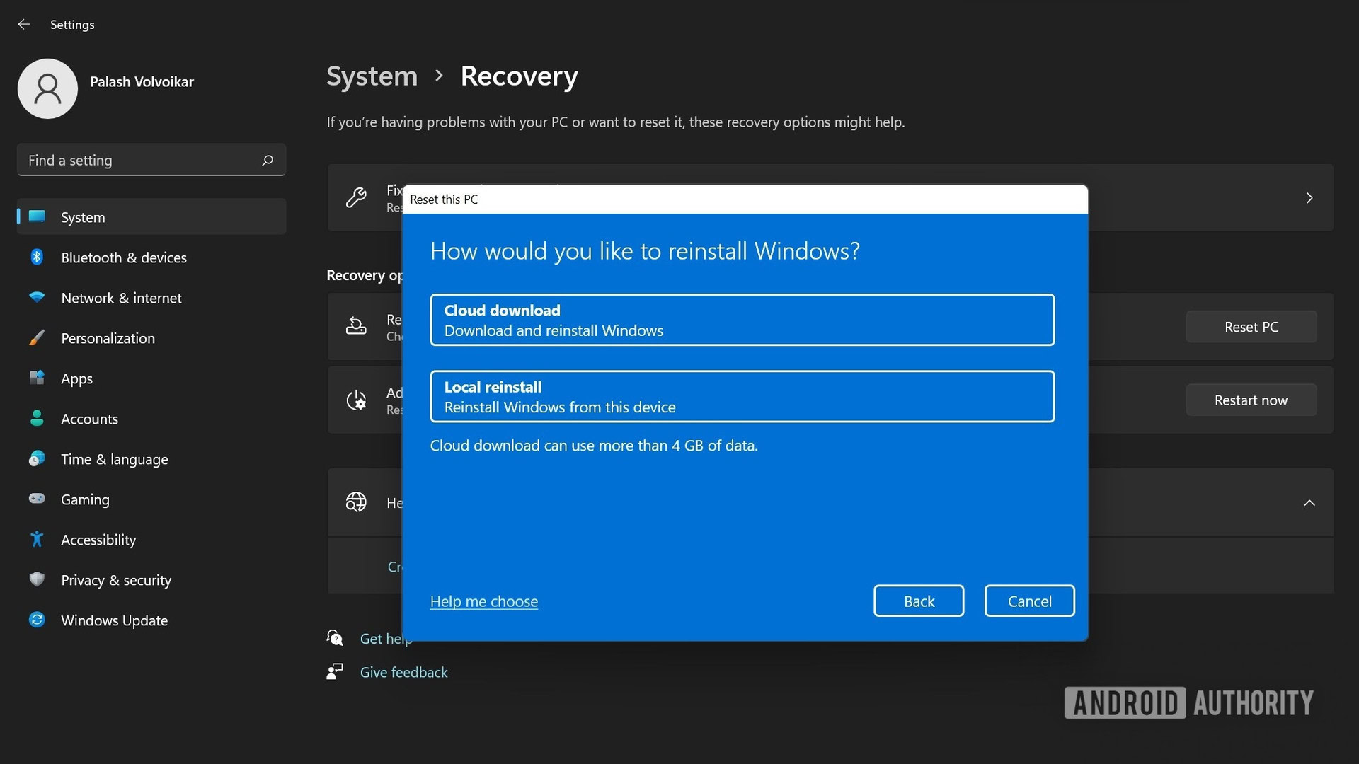 Windows 11 reset this pc how to reinstall dialog
