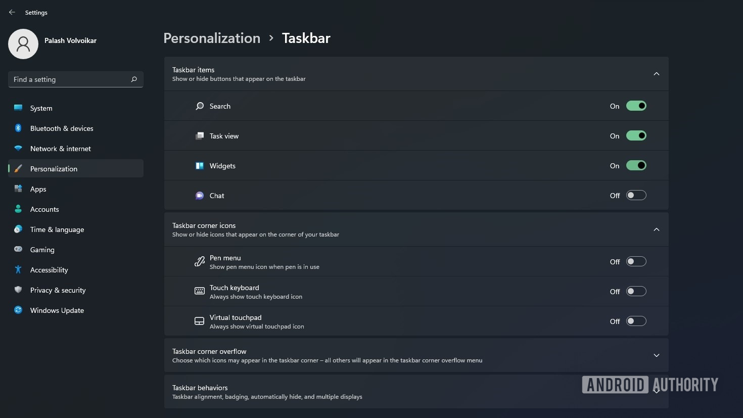 Windows 11 taskbar settings Widgets