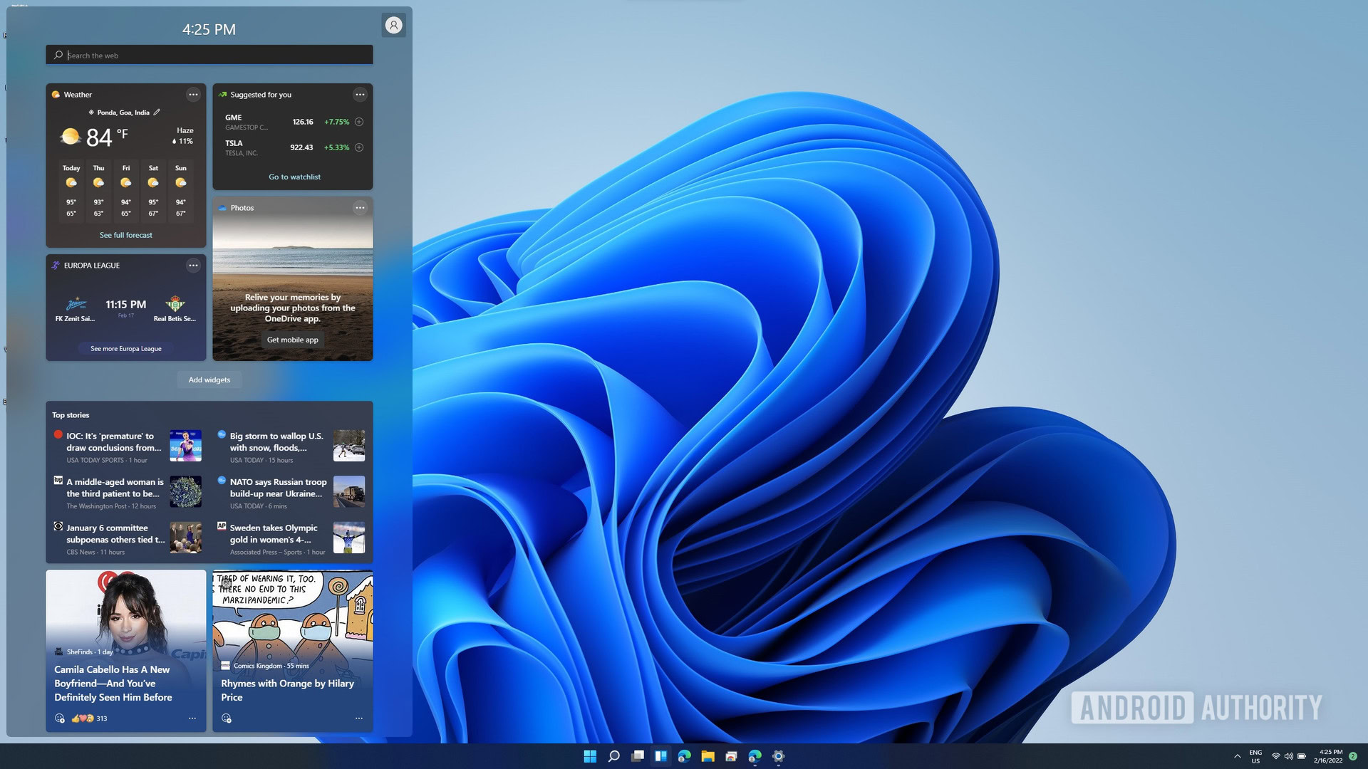 Экран виджетов Windows 11