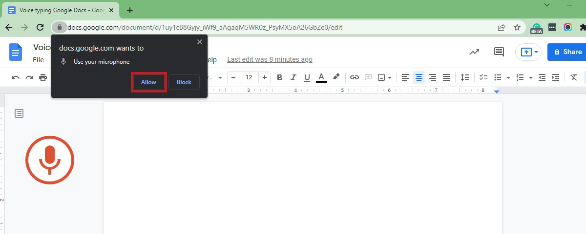 permitindo que o Google Docs acesse seu hardware