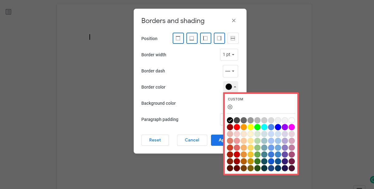 borders and shading border color