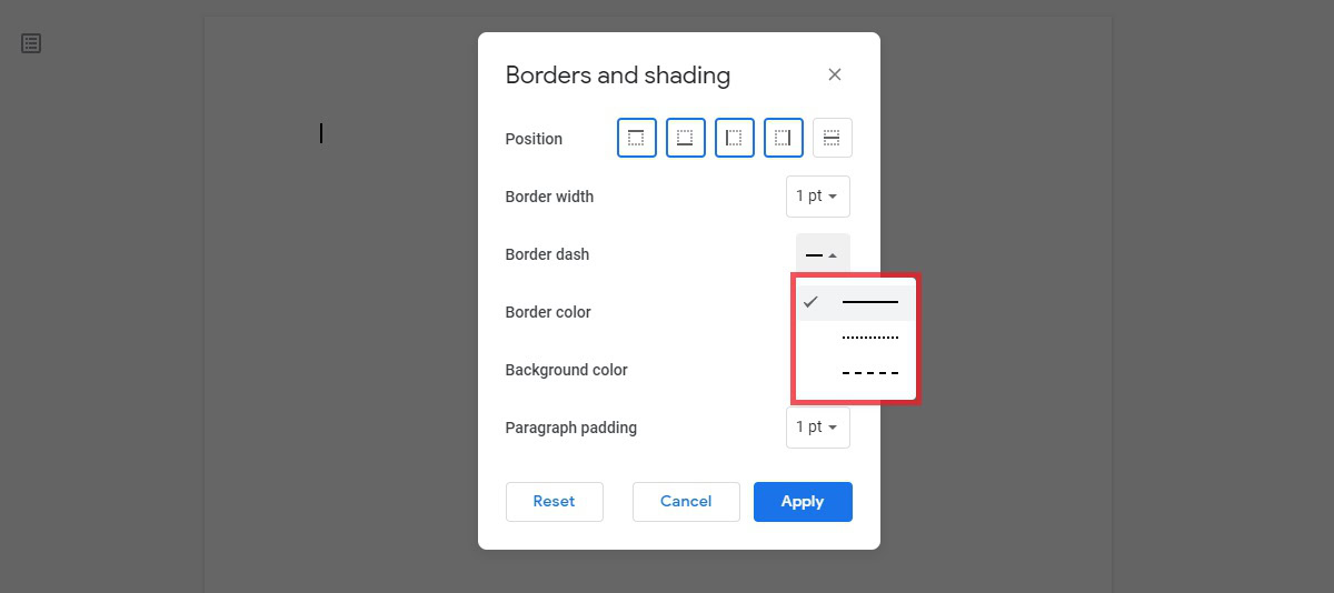 borders and shading border dash