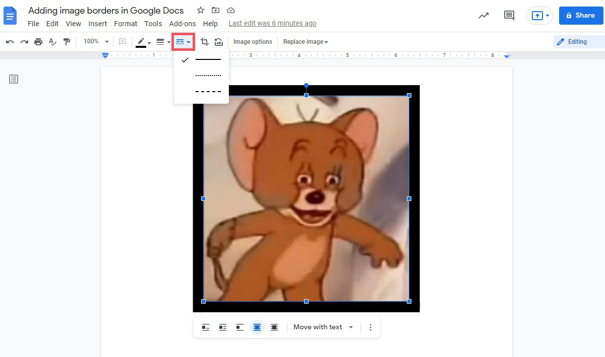 change border dash for image in google docs