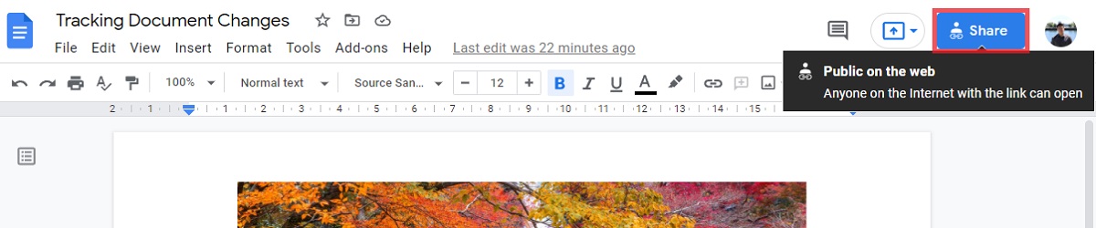 change permissions on google docs share button location