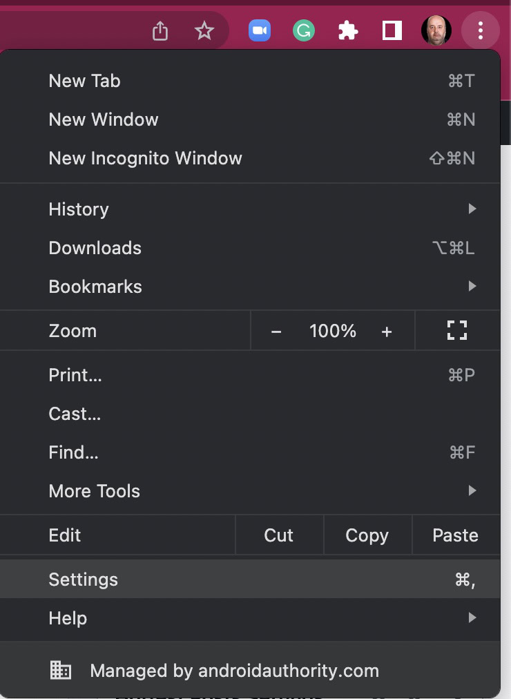 chrome desktop menu