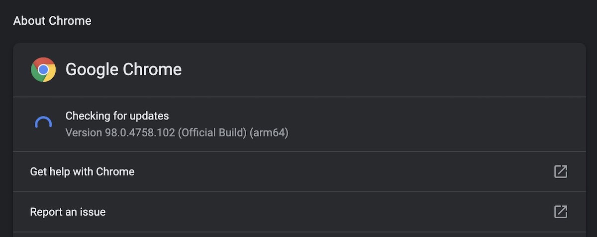 chrome mac searching for update