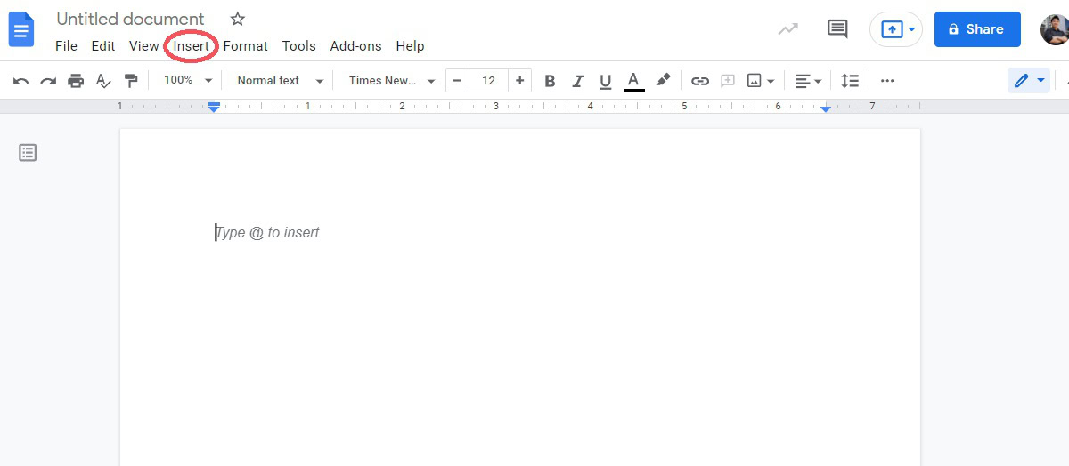 click insert on google docs 1