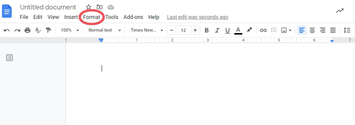 click the format button on google docs