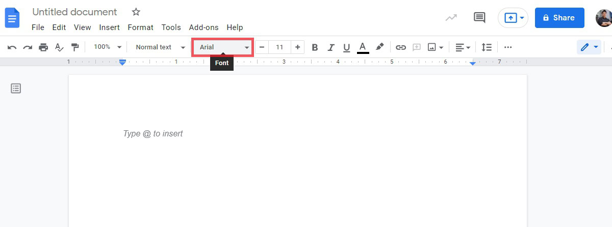 click the google fonts button at the top toolbar