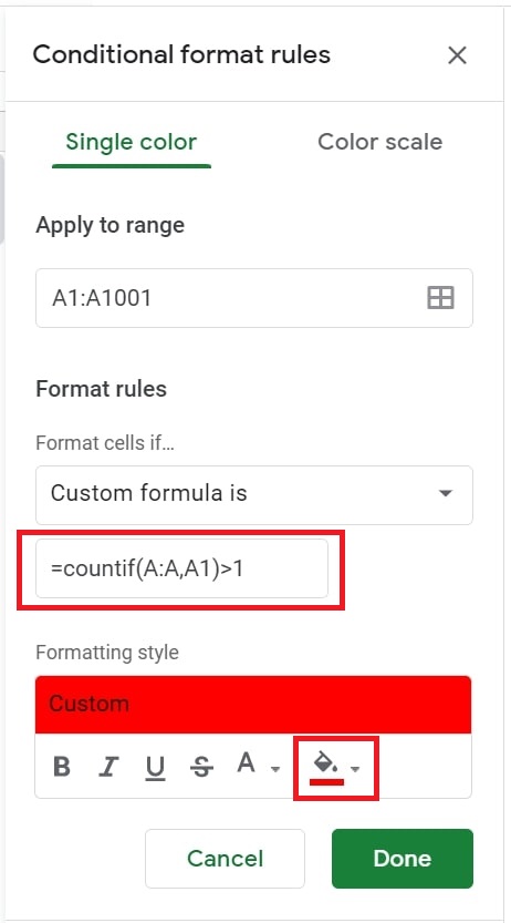 custom formula google sheets