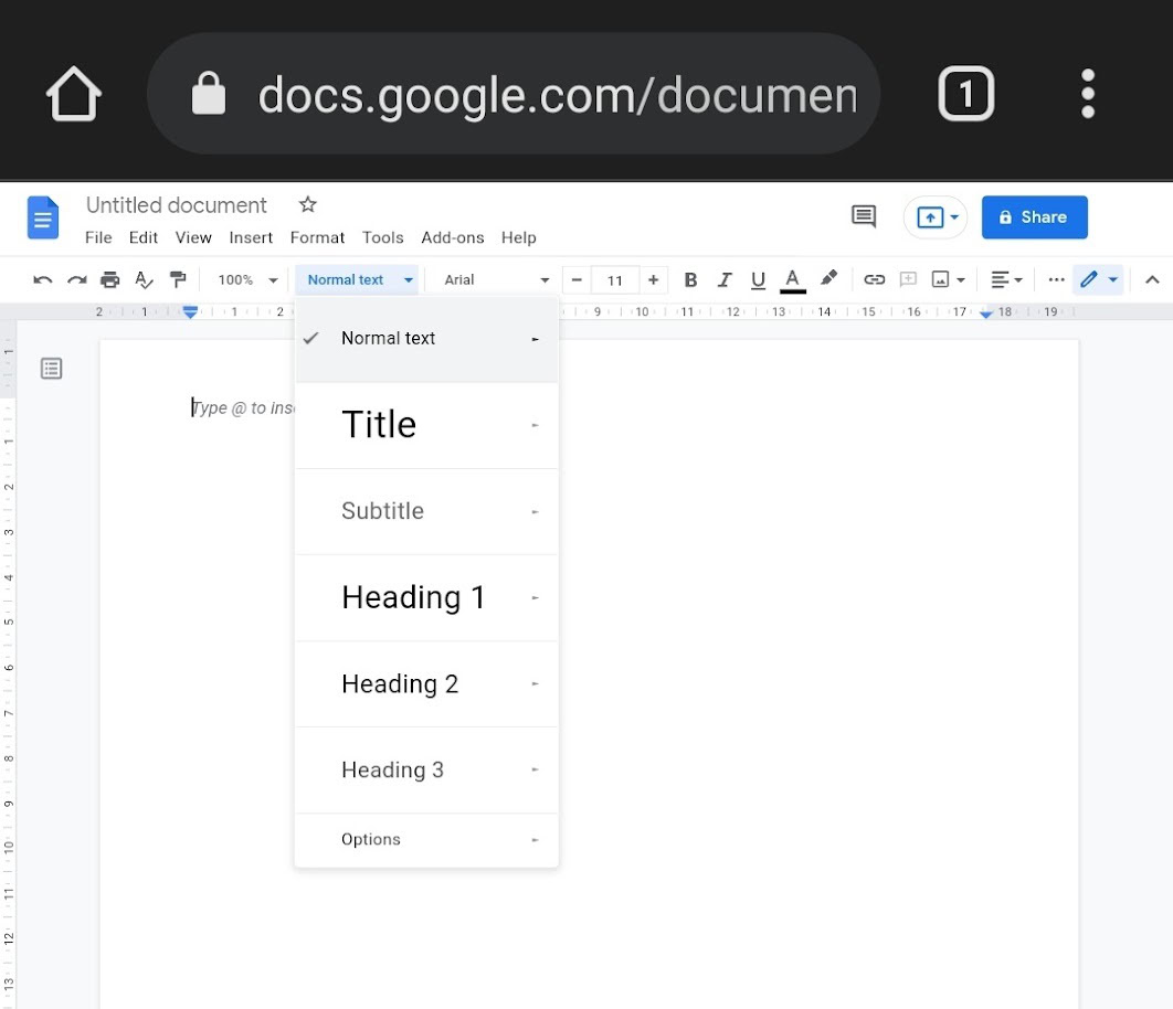 document on google docs chrome browser mobile