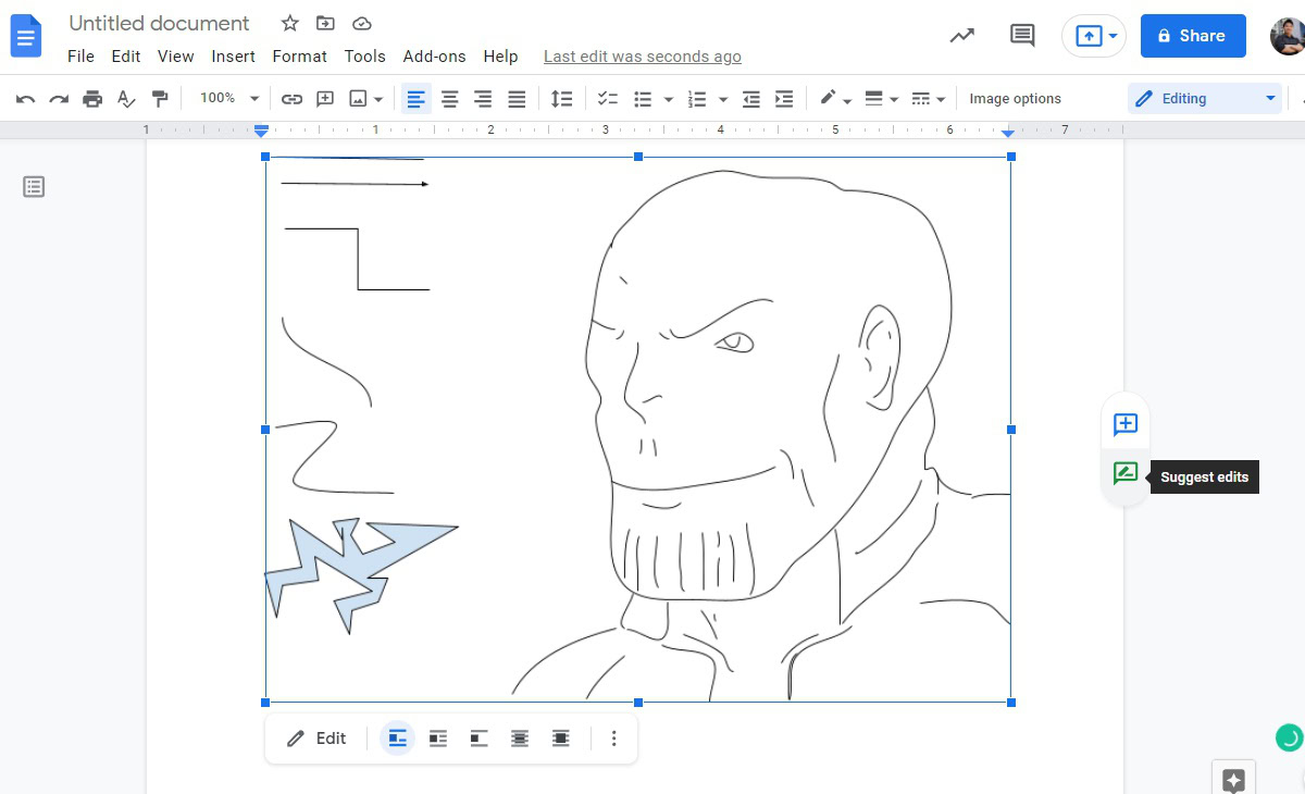 drawing will be inserted onto the Google Doc page