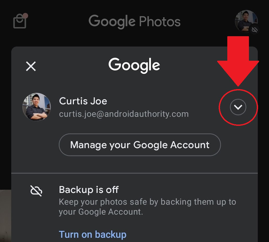 dropdown within google photos