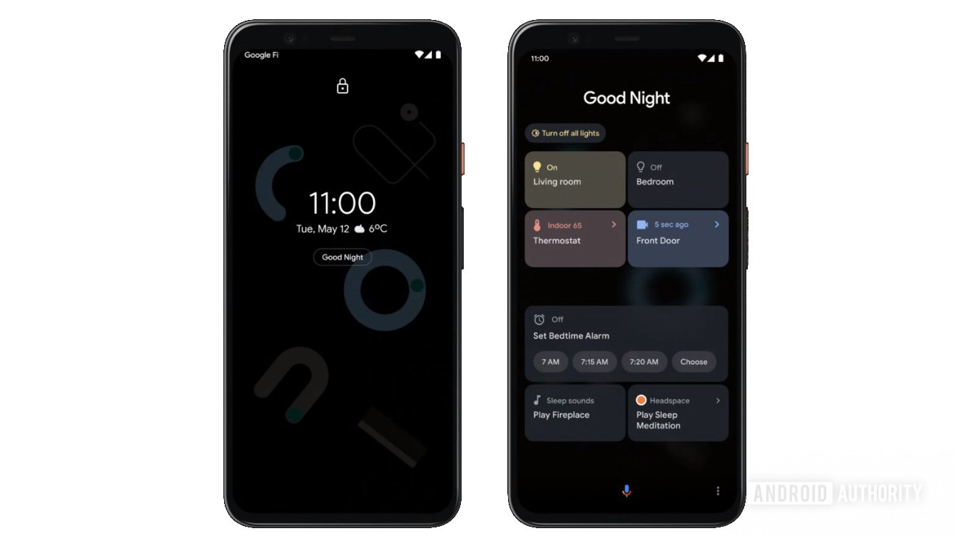 Google's Android lock screen and AOD concept mockup for good night actions