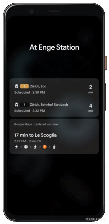 Google's Android lock screen and AOD concept mockup for bus or train station actions