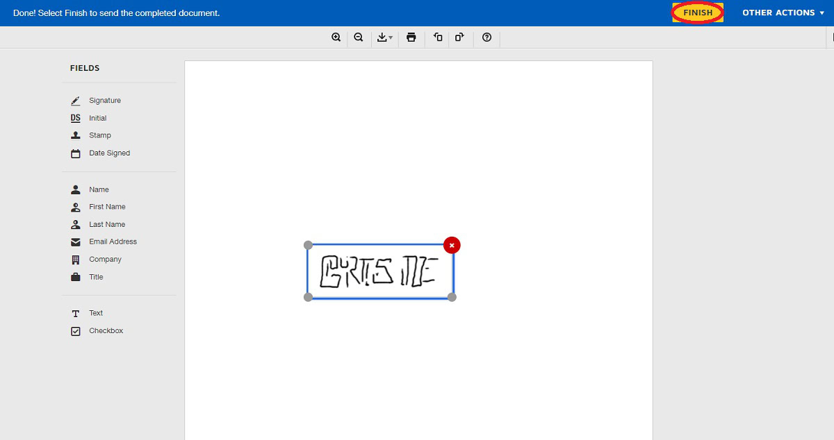 finalize location of your signature using docusign then press finish