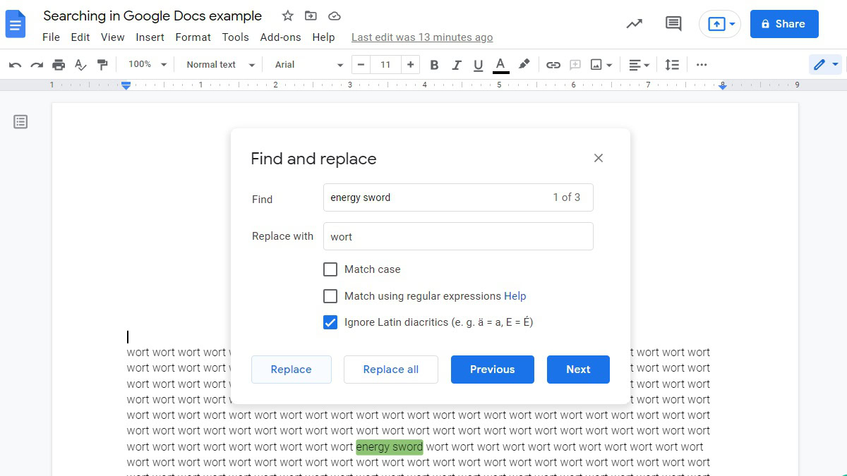 find and replace function