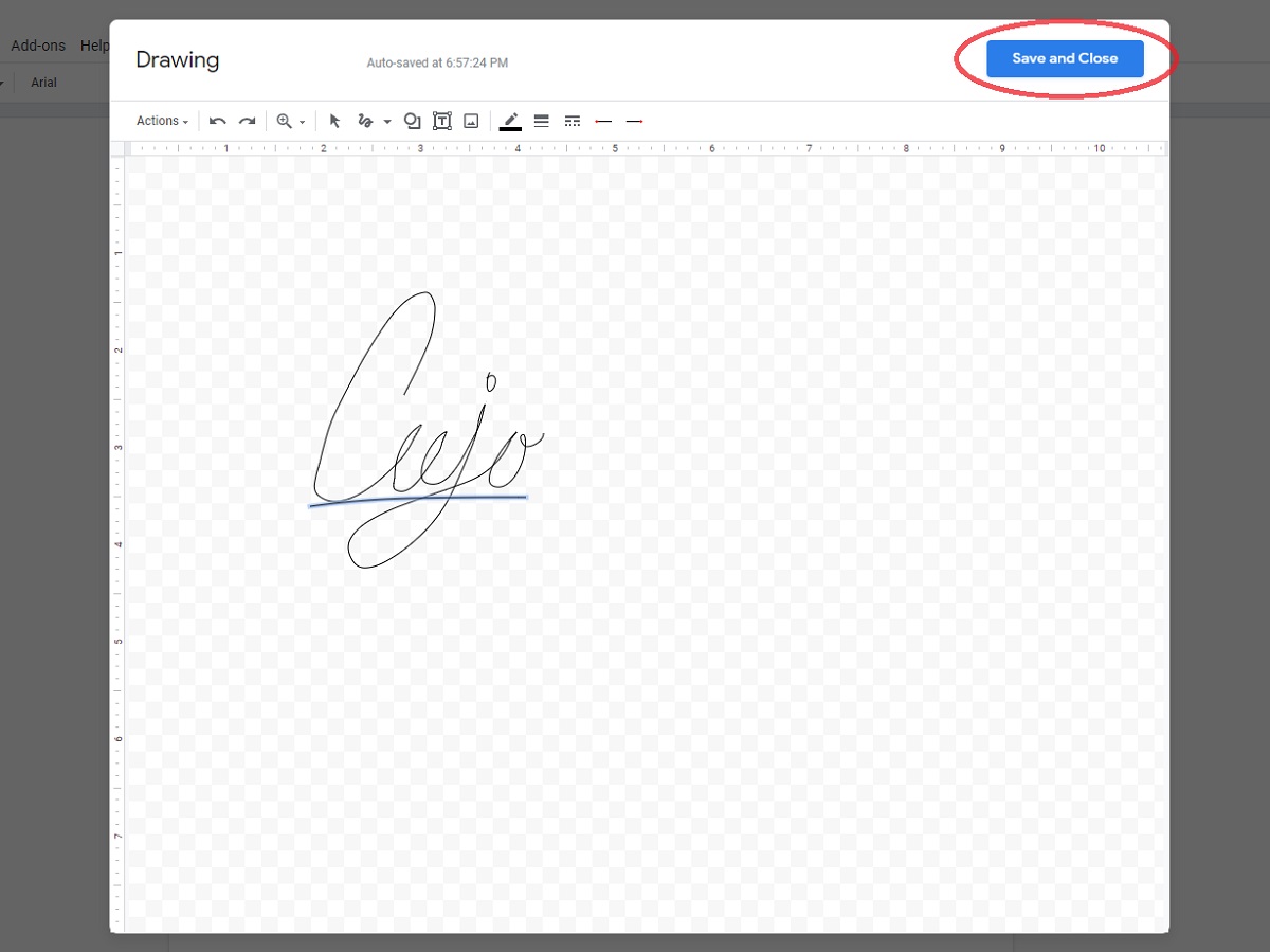finishing the scribble in google docs for the signature