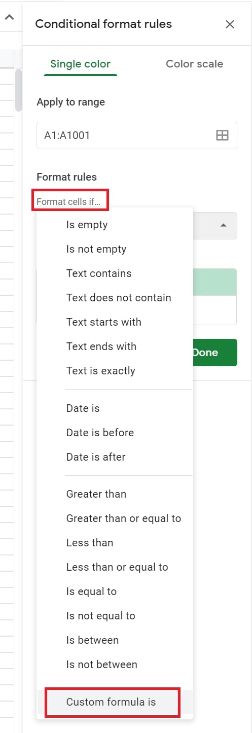 format cells if... google sheets