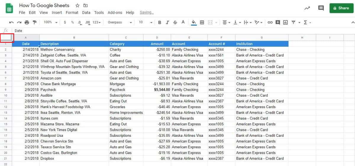 google sheets border