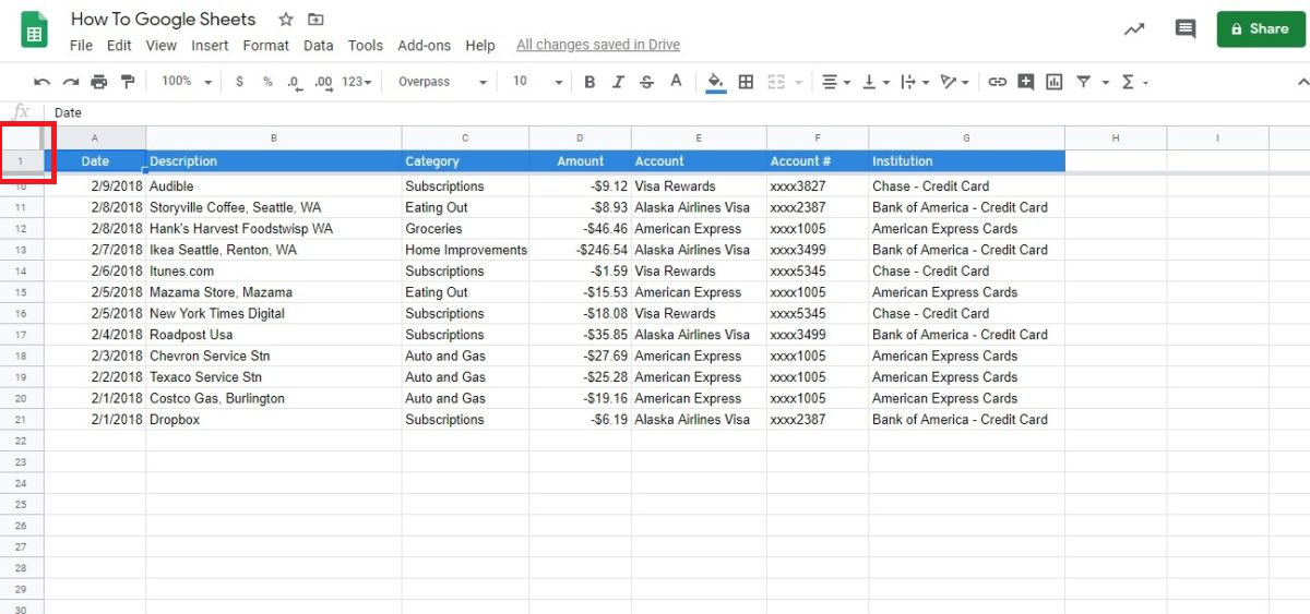 freeze row google sheets