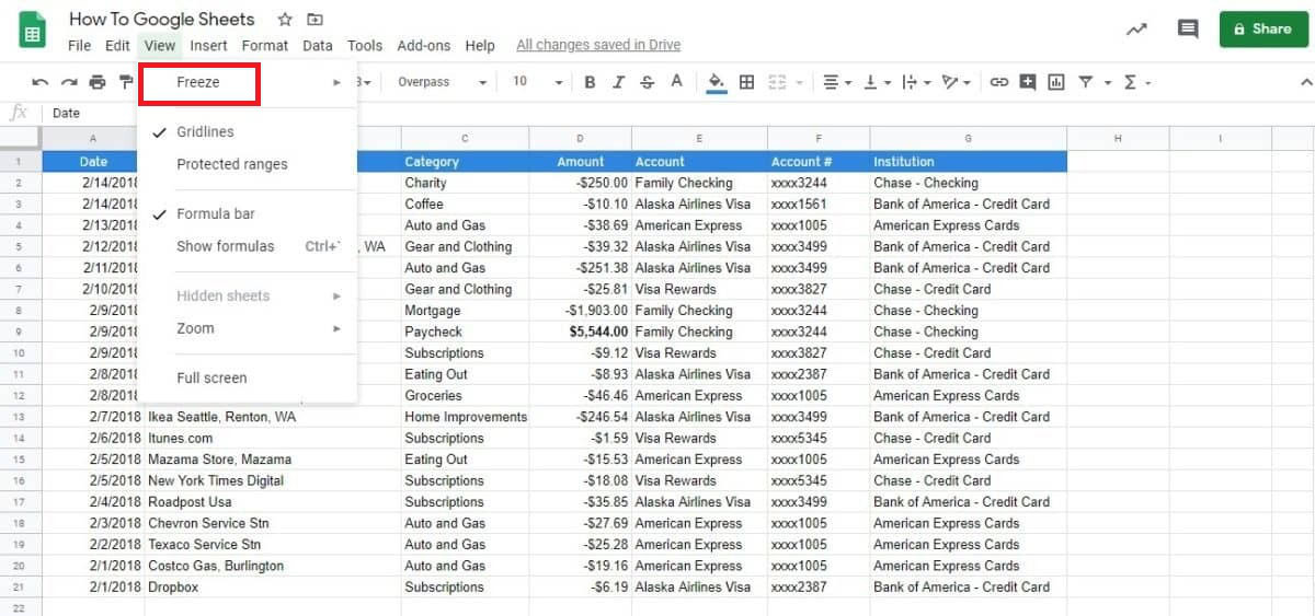 view freeze sheets