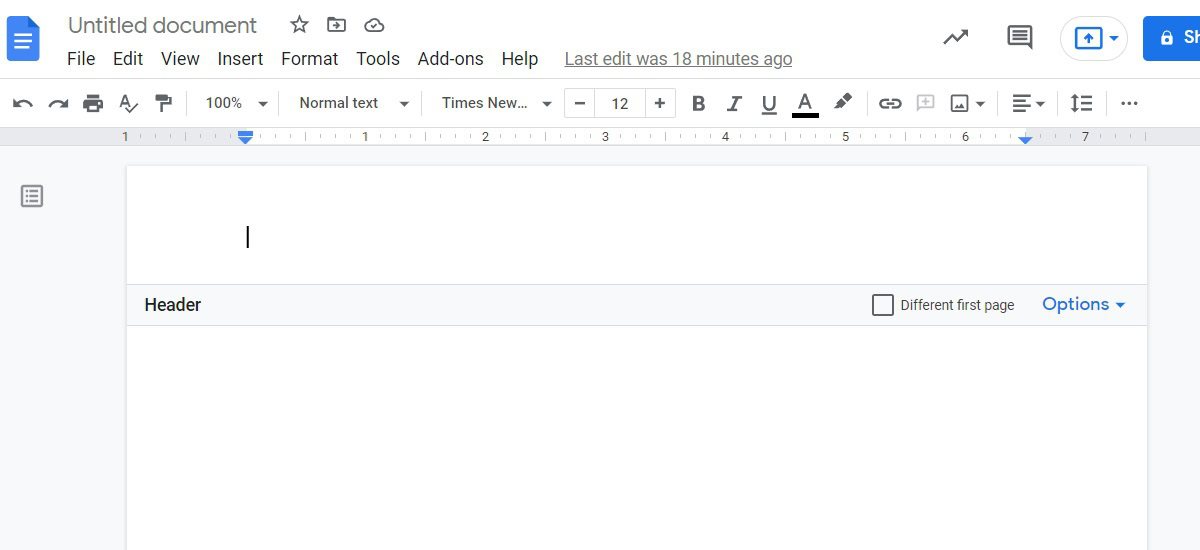 header atop the page of google doc