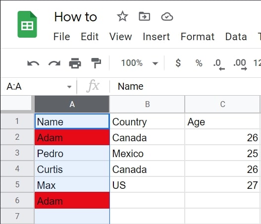 highlight duplicates google sheets