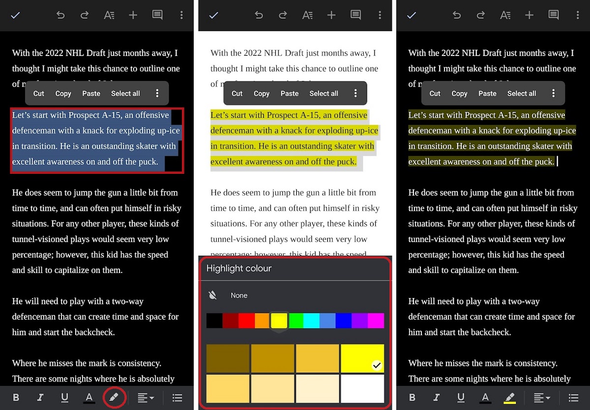 highlight your text on mobile