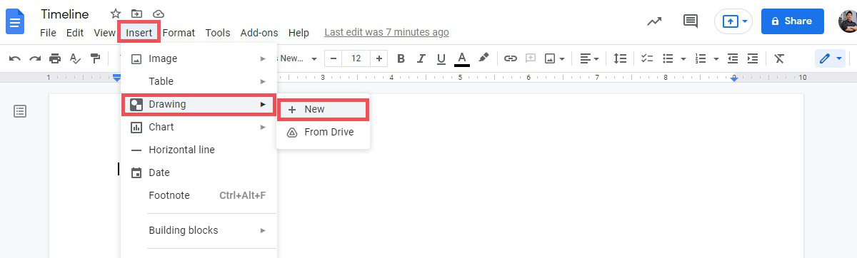 insert a new drawing on google docs