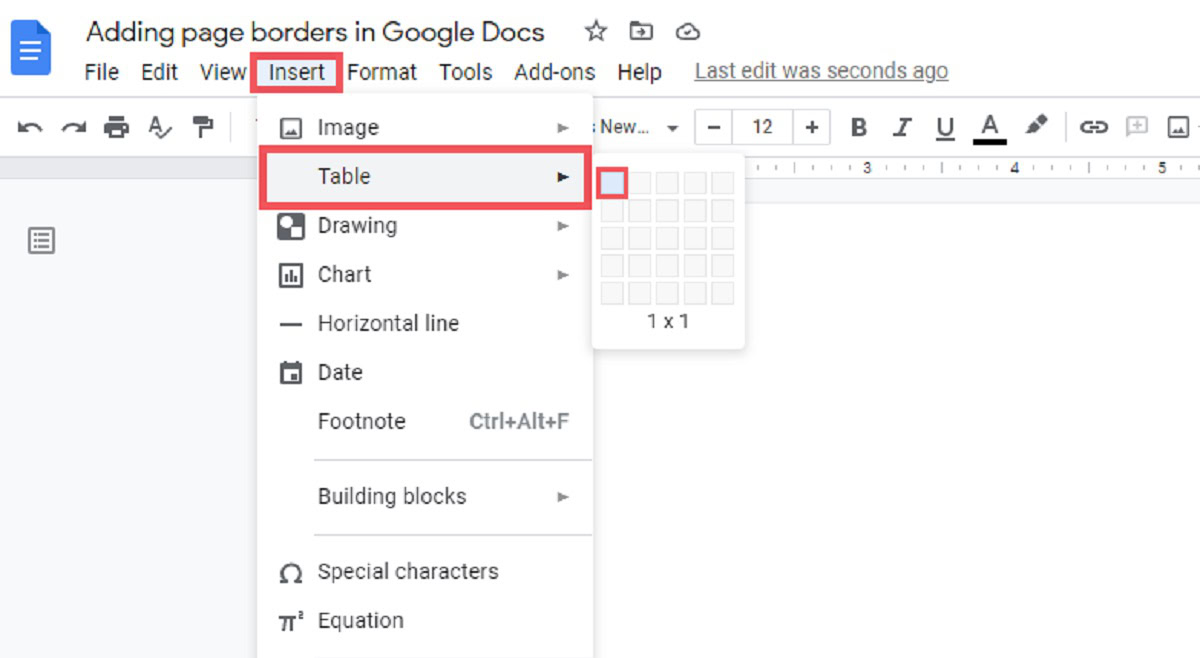 insert table into google doc