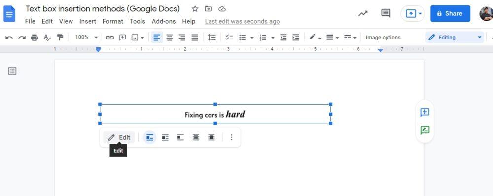 how to insert text box into image in google doc