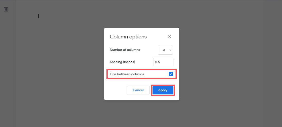 line between columns 1